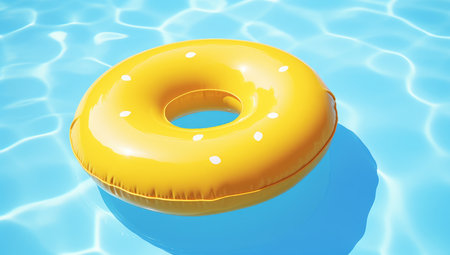 Hipster sprinkled donut float in sunny pool background straight down on bright clear pool water, vivid filter. Made with AI generationの素材