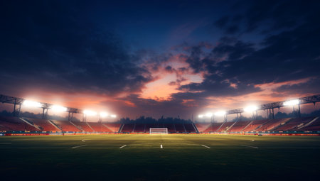 textured soccer game field with neon fog - center, midfield.Made with AI gererationの素材