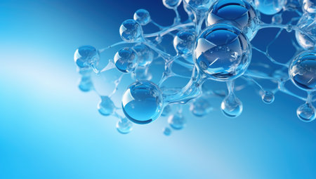 Oxygen bubbles in clear blue water, close up. mineral water. Water enriched with oxygen. . Made with AI generationの素材