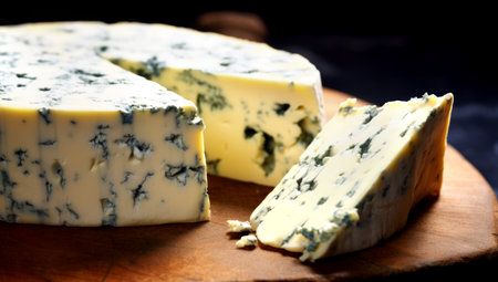 blue cheese on a wooden board. AI Generatedの素材