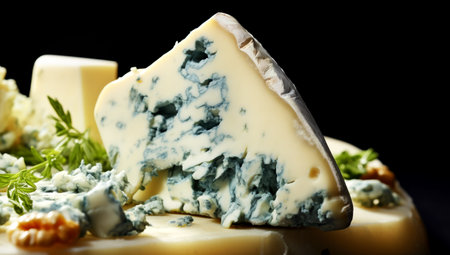 blue cheese on a wooden board. AI Generatedの素材