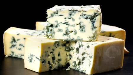 blue cheese on a wooden board. AI Generatedの素材