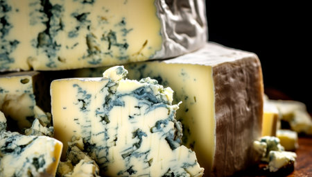 blue cheese on a wooden board. AI Generatedの素材