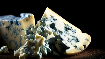 blue cheese on a wooden board. AI Generatedの素材