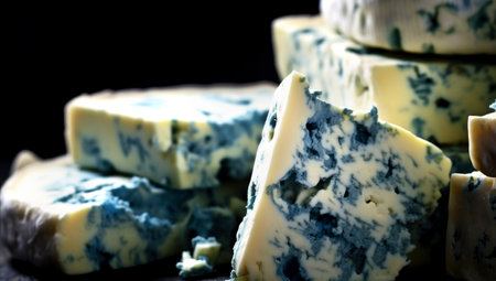 blue cheese on a wooden board. AI Generatedの素材