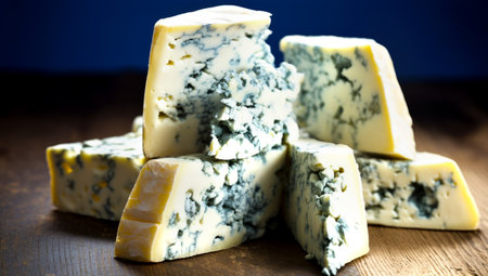 blue cheese on a wooden board. AI Generatedの素材