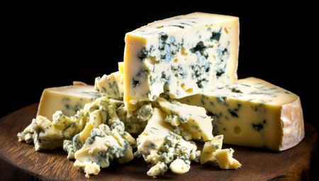 blue cheese on a wooden board. AI Generatedの素材