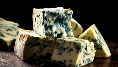 blue cheese on a wooden board. AI Generatedの素材