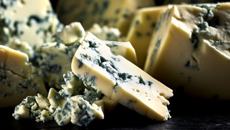 blue cheese on a wooden board. AI Generatedの素材