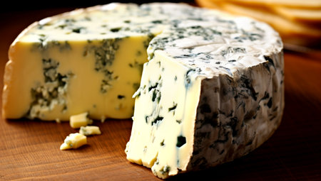 blue cheese on a wooden board. AI Generatedの素材