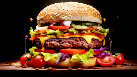 Healthy burger with nice shadow and background. Vegetable and cheese burger. AI Generatedの素材
