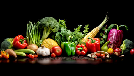 a fresh group of vegetables on a black background. AI Generatedの素材