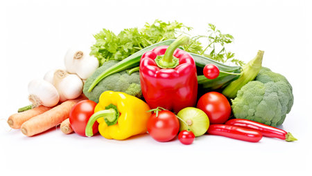 a fresh group of vegetables on a white background. AI Generatedの素材