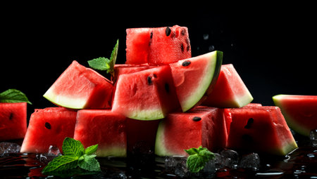 watermelon slices close-up on the board. AI Generatedの素材
