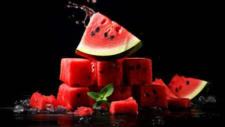 watermelon slices close-up. AI Generatedの素材