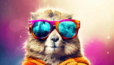 funny animal in bright big sunglasses. Generated with AIの素材