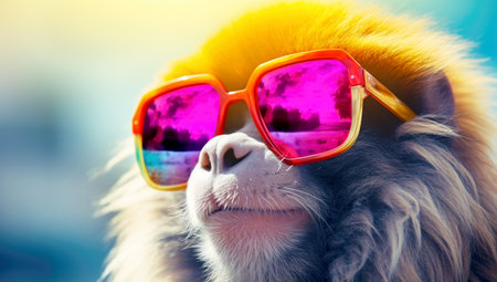 funny animal in bright big sunglasses. Generated with AIの素材