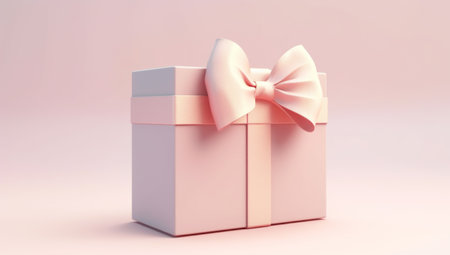 Holiday gift boxes with satin ribbon bow on a pastel pink background. Festive minimalism concept. Flat style layout. Generated with AIの素材