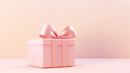 Holiday gift boxes with satin ribbon bow on a pastel pink background. Festive minimalism concept. Flat style layout. Generated with AIの素材