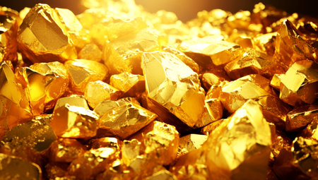 pure gold ore isolated on white background. Group of precious golden stones, A piece of raw gold digged from the mine. Generated with AIの素材