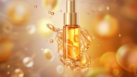 serum bubble gold background for cosmetics product. Generated with AIの素材