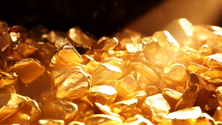 pure gold ore isolated on white background. Group of precious golden stones, A piece of raw gold digged from the mine. Generated with AIの素材