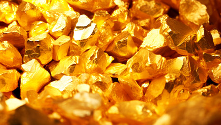 pure gold ore isolated on white background. Group of precious golden stones, A piece of raw gold digged from the mine. Generated with AIの素材