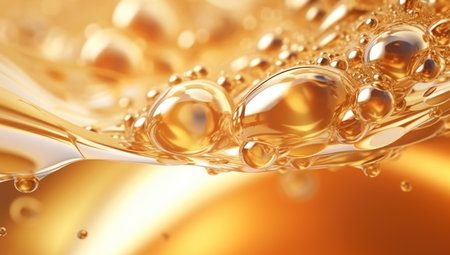 serum bubble gold background for cosmetics product. Generated with AIの素材