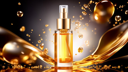 serum bubble gold background for cosmetics product. Generated with AIの素材