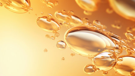 serum bubble gold background for cosmetics product. Generated with AIの素材