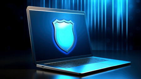 PC screen with shield protection. Secure, safety and web concept. Generated with AIの素材