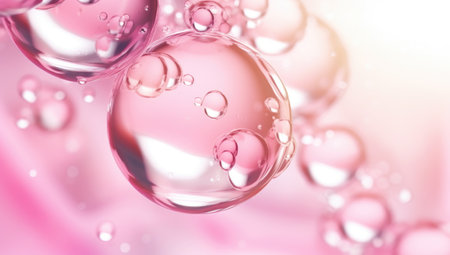 serum bubble pink background for cosmetics product. Generated with AIの素材