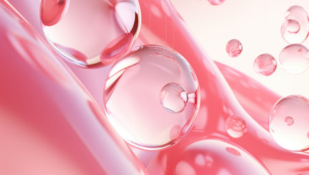 serum bubble pink background for cosmetics product. Generated with AIの素材