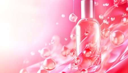serum bubble pink background for cosmetics product. Generated with AIの素材