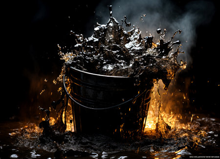 Close-up of a bucket of crude oil. AI generatedの素材