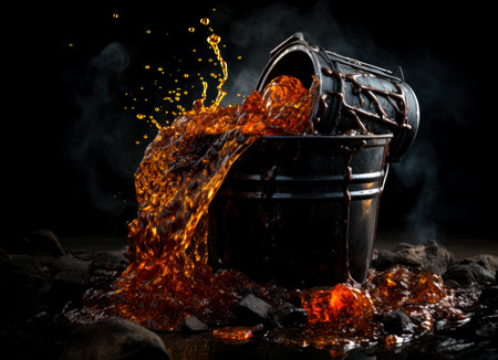 Close-up of a bucket of crude oil. AI generatedの素材