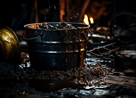 Close-up of a bucket of crude oil. AI generatedの素材