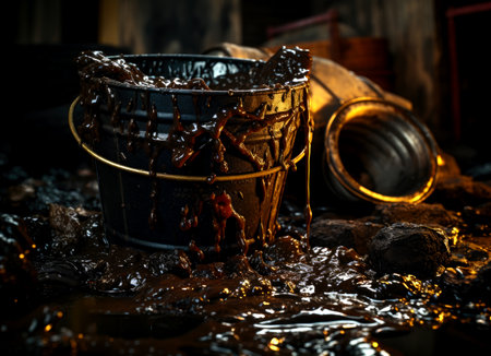 Close-up of a bucket of crude oil. AI generatedの素材