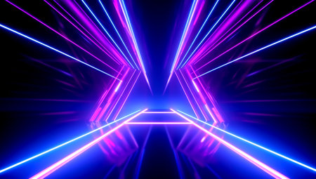 Colorful motion elements with neon led illumination. Abstract futuristic background. AI generatedの素材
