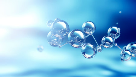 Oxygen bubbles in clear blue water, close up. mineral water. Water enriched with oxygen. . Made with AI generationの素材