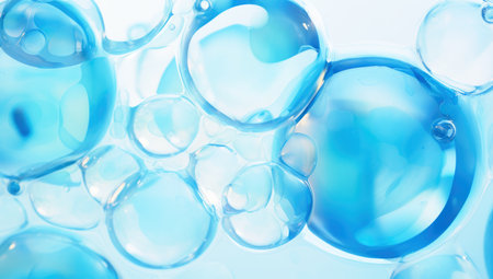Oxygen bubbles in clear blue water, close up. mineral water. Water enriched with oxygen. . Made with AI generationの素材