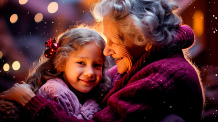 grandmother and granddaughter in a chair, looking durg at a friend, precious time with loved ones. High quality photoの素材