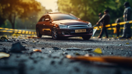 car crash accident on street, damaged automobiles after collision in city. AI Generatedの素材