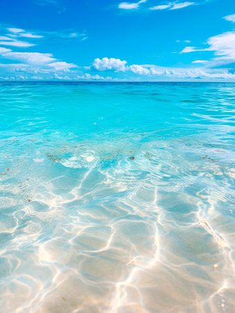 Beautiful Landscape summer vertical front viewpoint tropical sea and blue sky background calm Nature ocean Beautiful wave water. AI Generatedの素材