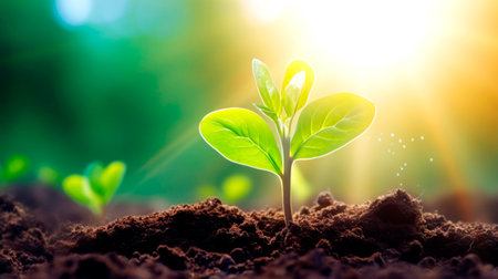 tree in neutral background Close-Up Of Fresh Green Plan. AI Generatedの素材