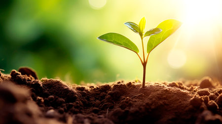 tree in neutral background Close-Up Of Fresh Green Plan. AI Generatedの素材