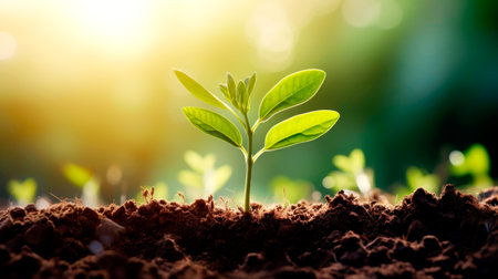 tree in neutral background Close-Up Of Fresh Green Plan. AI Generatedの素材