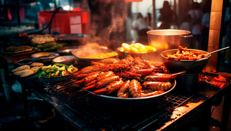 Fried food with sticks, Thai style food, Thailand street food. AI generatedの素材