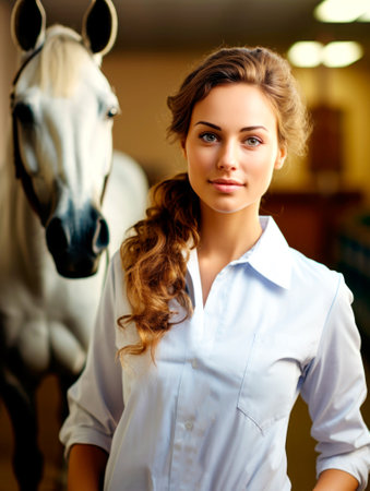 Veterinarian examining horse in clinic. AI Generatedの素材