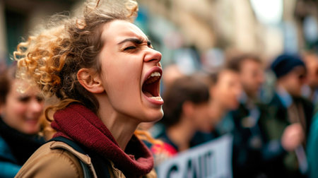 stop racism activist girl protesting against government. AI generatedの素材